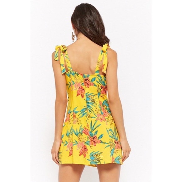 Yellow Tropical Tie-Strap Mini Dress - Picture 2 of 4